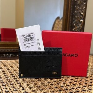 Salvatore Ferragamo Black Leather Key & Card Holder